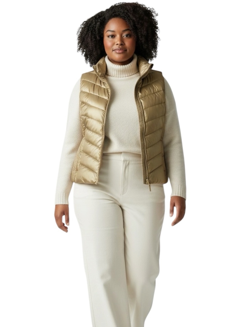 TALBOTS PLUS Thick Quilted Metallic Gold Puffer Vest—No Size Tag -- QUIET LUXURY